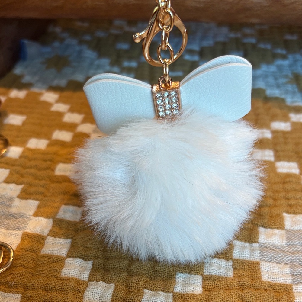 NEW Bag Charm Key Chain Pom Pom w/bling bow You pick color - Picture 8 of 14